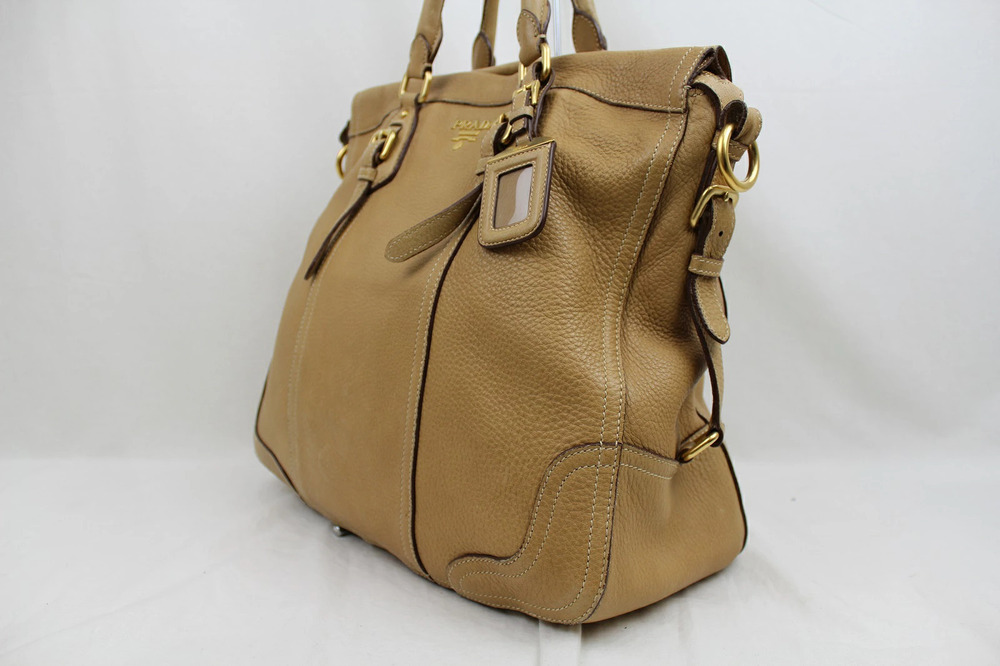 Prada Handbag NATURALE Bag CERVO 2way Leather Brown Tote Brown
